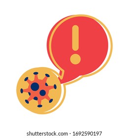covid 19 particle with speech bubble flat style vector illustration design