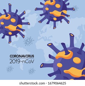 covid 19 particles with lettering vector illustration design