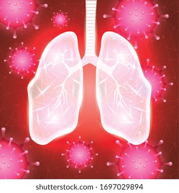 covid 19 particles with lungs of campaign background vector illustration design