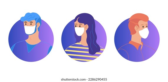 Covid 19 People wearing protective masks avatar gradient girl in a striped yellow t-shirt wearing a mask