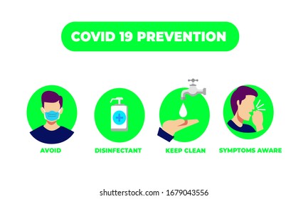 covid 19 prevention flat design vector for web landing page, banner, presentation, social, poster, ad, promotion or print media