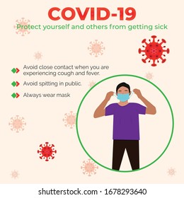 Covid 19 Protect yourself and other from getting sick social media post design template. Coronavirus graphics. Wear mask