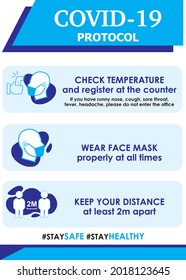 covid 19 protocol poster with social distance infographics