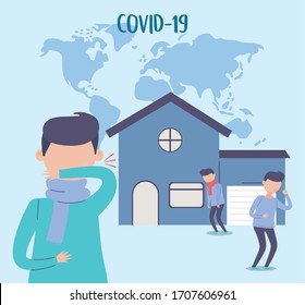 covid 19 quarantine, sick people in the street coronavirus danger pandemic vector illustration