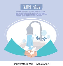 covid 19 quarantine, washing hands frequently bathroom sink vector illustration