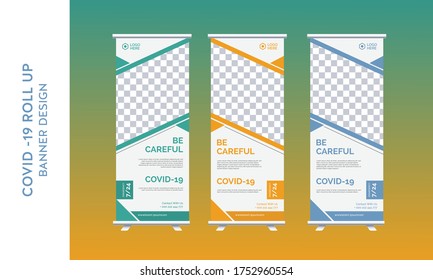COVID -19 roll up banner design creative business roll up template design modern and creative roll-up banner design medical health care roll up template