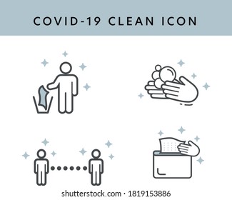 Covid 19 İcon Set Clean Social Distancing Health Corona Virus Disease 