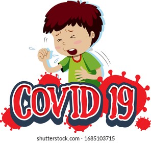 Covid 19 sign template with boy coughing illustration