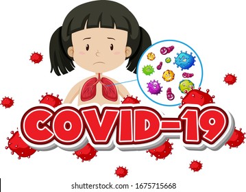 Covid 19 sign template with girl and bad lungs illustration