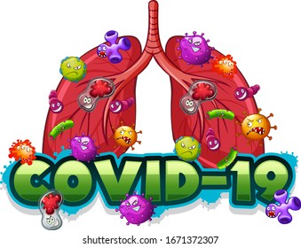 Covid 19 sign template with human lungs full of viruses illustration