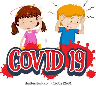 Covid 19 sign template with two sick children illustration