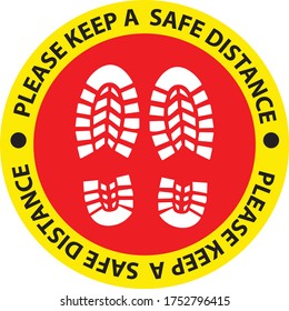 covid 19 social distance please keep a safe distance from you and others  2mtr with red and yellow foot design  floor sticker 
