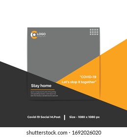 Covid 19 social media post design vector template. Corona virus square post.