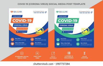 covid 19 social media post template, vector file, eps 10