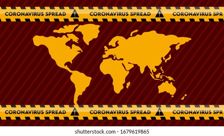 Covid 19 Spread. Coronavirus warning sign in a triangle and warning tape vector illustration. Coronavirus in Europe. Chinese virus outbreak. Global epidemic of COVID-2019.