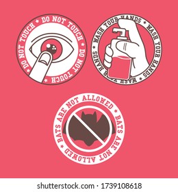 COVID 19 Stickers Set vector illustration. Pandemic, quarantine, protection, pandemic design concept	
