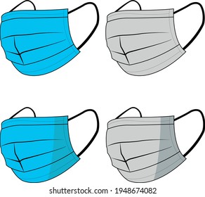 Covid 19 Surgery Mask Vector Illustration different colors with shadow and without 