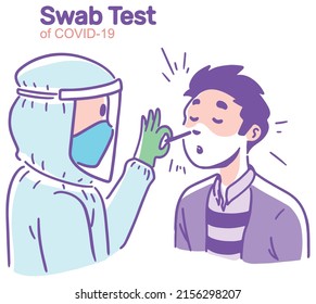 Covid 19 Theme Person Doing A Swab Test With Vibrant Color