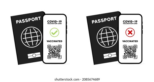 Covid 19 Vaccination Card Icon. Online Sertificate On The Phone Screen. Vaccine Passport For Tourism. Vector EPS 10. Isolated On White Background.