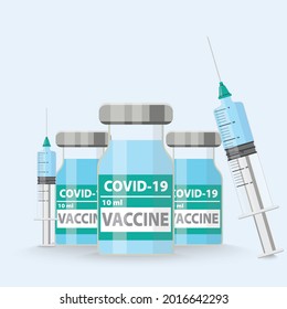 covid 19 vaccination Syringe and vaccine vial flat design