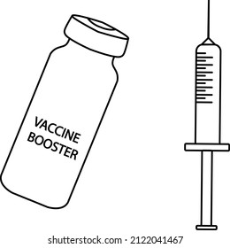 Covid 19 vaccine booster vial with syringe icon line art black and white logo icon medicine for corona pandemic
