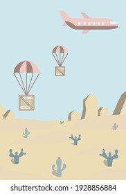 Covid 19 vaccine delivery by plane in the desert.