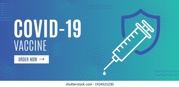 Covid 19 vaccine order online website banner, corona vaccine available banner vector
