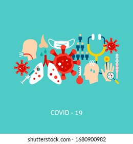 Covid 19 Vector Concept. Poster Design Illustration. Set of Medical Objects.