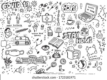 Covid 19 Vector Hand Drawn Doodles Stock Vector (royalty Free 