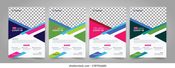 COVID 19 virtual conference flyer template design, Medical product sale, coronavirus COVID-19 flyer template, Flyer, infographic, modern layout, size A4, Magazine, Poster, Corporate Presentation, EPS