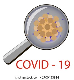 Cifrado de 19 bacterias víricas bajo una lupa, ilustración vectorial