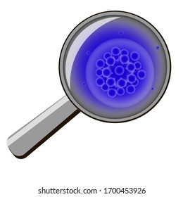 Covid 19 virus bacterium under a magnifying glass, vector illustration