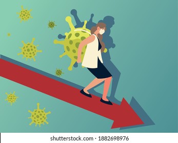 covid 19 virus businesswoman with decrease arrow design of 2019 ncov cov and coronavirus theme Vector illustration