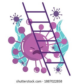 covid 19 virus cartoon with ladder and leaves design of 2019 ncov cov and coronavirus theme Vector illustration