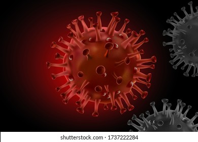 Coronavirus 19 Viruszelle unter dem Mikroskop isoliert auf weißem Hintergrund. Realistischer Vektor in 3D-Abbildung.