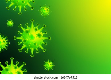 Covid 19 virus design in bright green. A deadly virus outbreak from China or often called the corona virus.