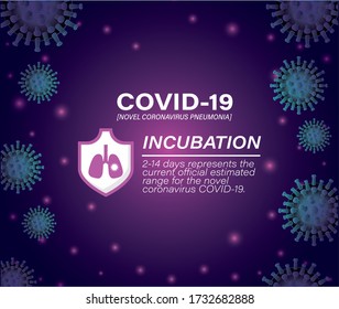 Covid 19 virus incubation and shield with lungs design of 2019 ncov cov coronavirus infection corona epidemic disease symptoms and medical theme Vector illustration