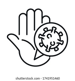Covid 19 virus dentro de la burbuja y diseño de iconos de estilo de línea de mano de 2019 ncov cov coronavirus infección y corona tema Ilustración vectorial