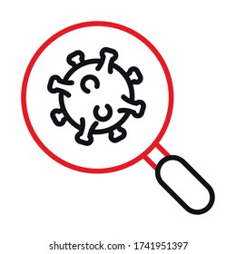 Covid 19 virus inside lupe line bicolor style icon design of 2019 ncov cov coronavirus infection and corona theme Vector illustration