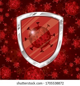 Covid 19 virus inside shield design of 2019 ncov cov coronavirus infection corona epidemic disease symptoms and medical theme Vector illustration
