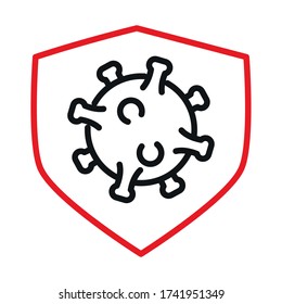 Covid 19 virus dentro de la línea de escudo diseño de ícono de estilo bicolor de 2019 ncov cov coronavirus infección y corona tema Ilustración vectorial