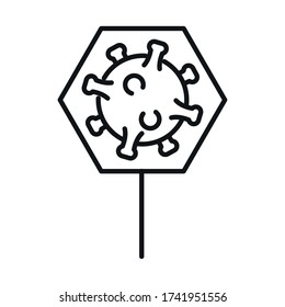 Covid 19 virus inside warning banner line style icon design of 2019 ncov cov coronavirus infection and corona theme Vector illustration