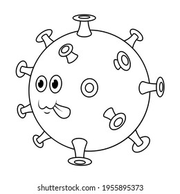 Covid 19 virus line. Cute beautiful cartoon coronavirus icon with green face. Vector illustration for websites of medical institutions, magazines, childrens books and prints.