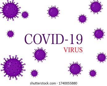 Covid 19 mensaje de virus en un fondo blanco y con vector de células de virus púrpura
