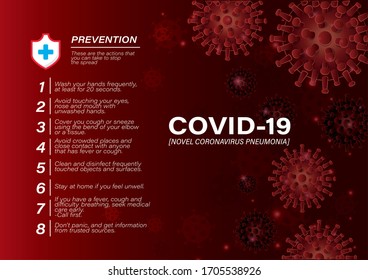 Covid 19 consejos de prevención de virus diseño de 2019 ncov cov cov coronavirus infección corona síntomas de enfermedad epidémica y tema médico Ilustración vectorial