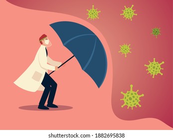 covid 19 virus protection and man doctor with mask and umbrella design of 2019 ncov cov and coronavirus theme Vector illustration