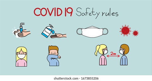 covid 19 virus safety rules icons