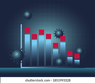 Covid 19 Virus Stats Bars Chart Gradient Style Icon Design, Data Analysis And Information Theme Vector Illustration