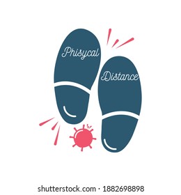 covid 19 virus sticker of phisycal distance on footprints design of 2019 ncov cov and coronavirus theme Vector illustration