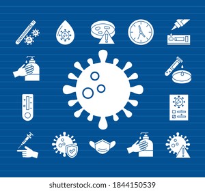 covid 19 virus test silhouette style icons design of 2019 ncov cov and coronavirus theme Vector illustration